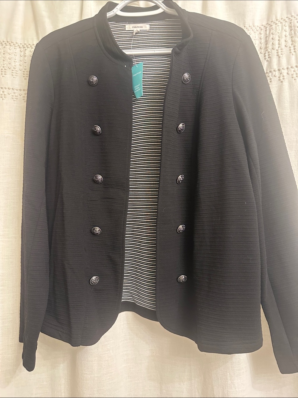 Maurices Black Double-Row Button Military Knit Blazer